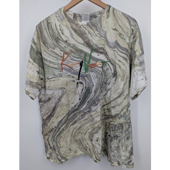 Vintage 100% Cotton Key West Swamp Camo T Shirt Size Large L Green & Gray Salt - Picture 1 of 5